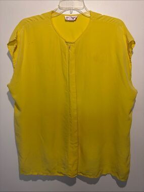 Jack Mulqueen 100% Silk Yellow Boxy Sleeveless Blouse Spring Boho Size XL